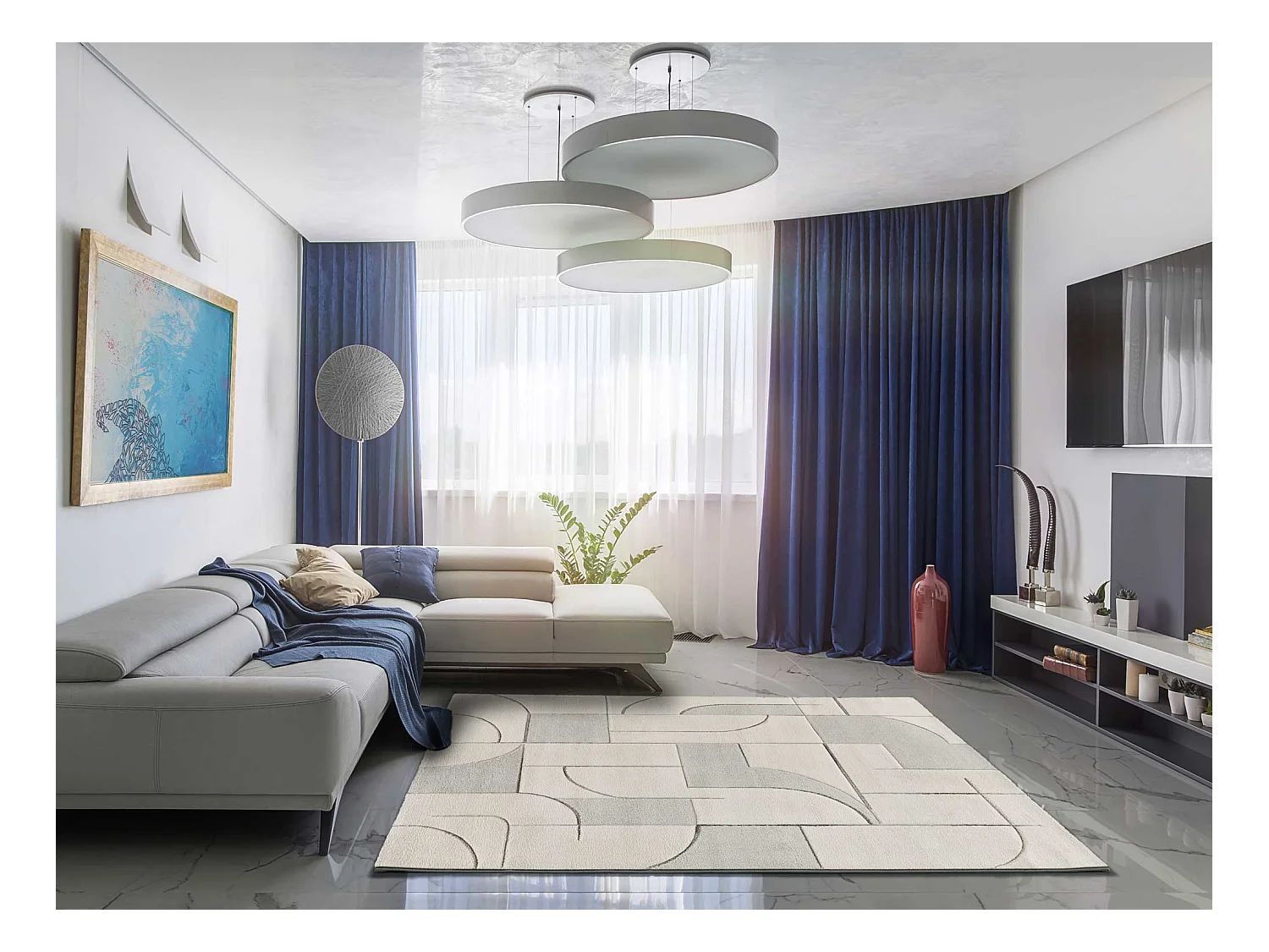 Tapis intérieur - géométrique - crème - 120 x 170 cm - LENA