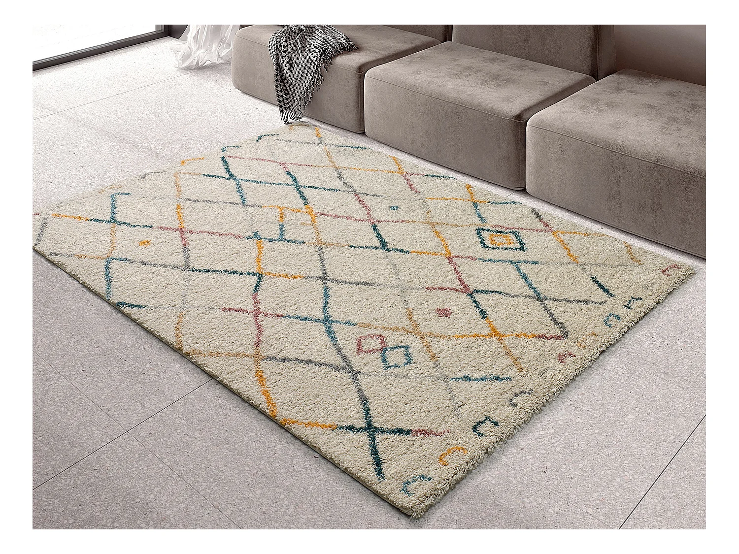 Hochflorteppich - berber - mehrfarbig - 80x150 cm - ULAI