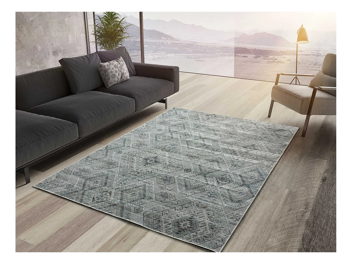 Tapis intérieur - vintage - bleu - 95 x 140 cm - ARLETTE