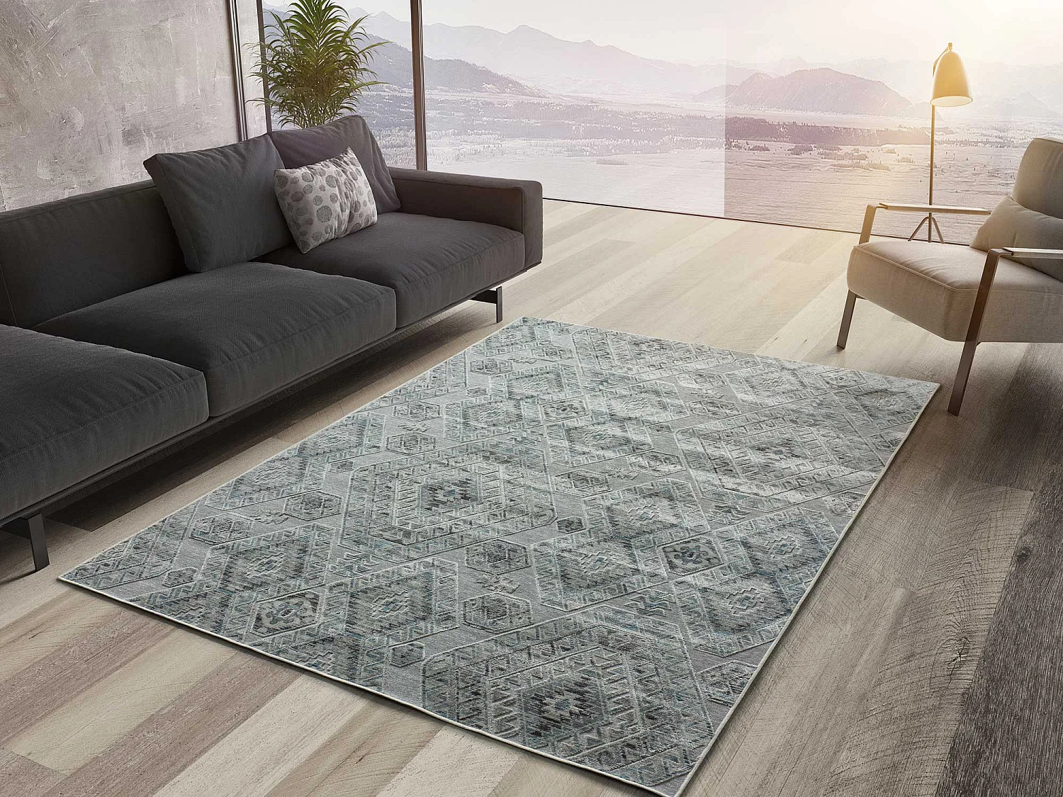 Tapis intérieur - vintage - bleu - 95 x 140 cm - ARLETTE