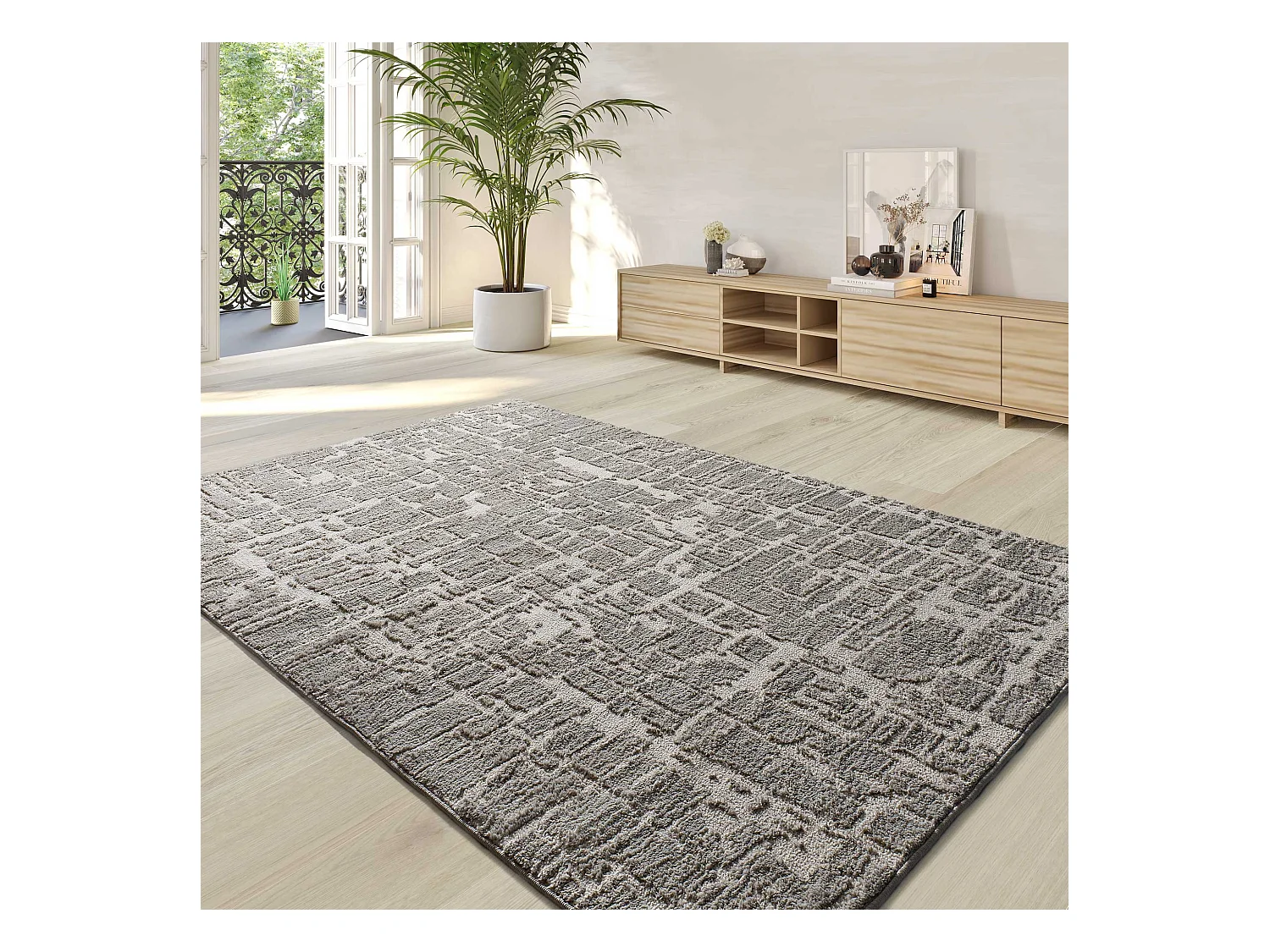 Hochflorteppich - skandinavisch - silber - 140x200 cm - LIMA