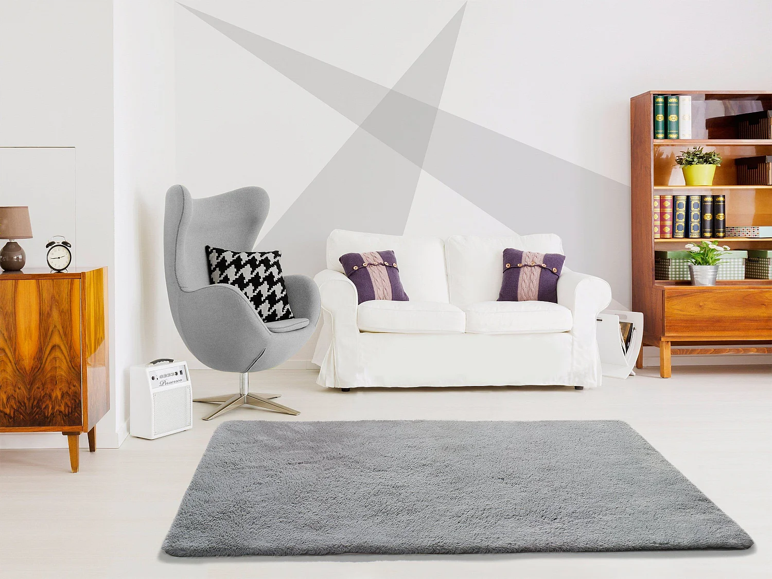 Tapis intérieur - shaggy uni - argent - 160 x 230 cm - ALPACA