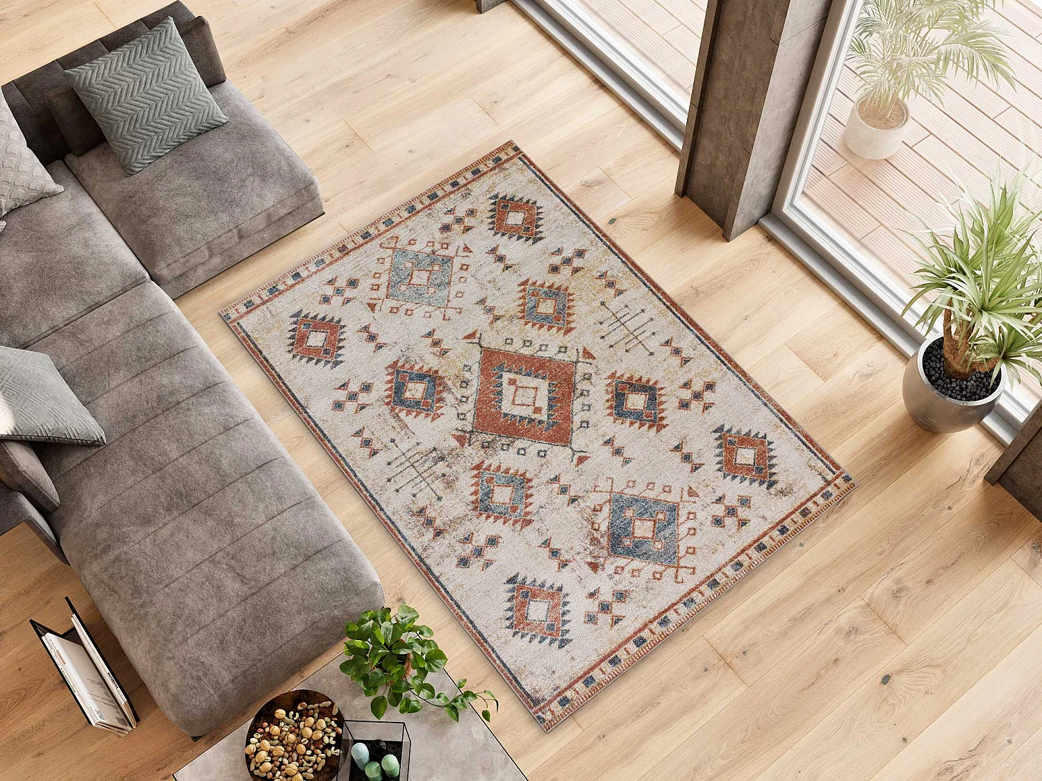 Tapis intérieur - ethnique - rouille - 120 x 170 cm - PARMA