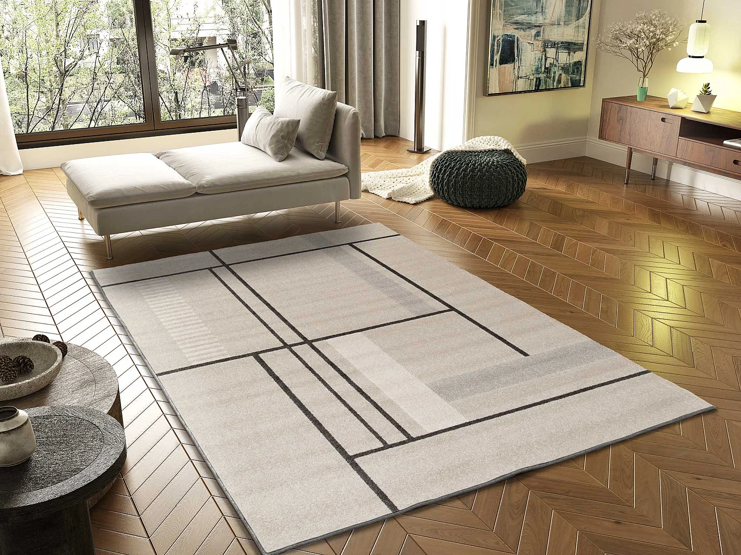 Kurzflorteppiche - geometrisch - beige - 160x230 cm - DOMUS