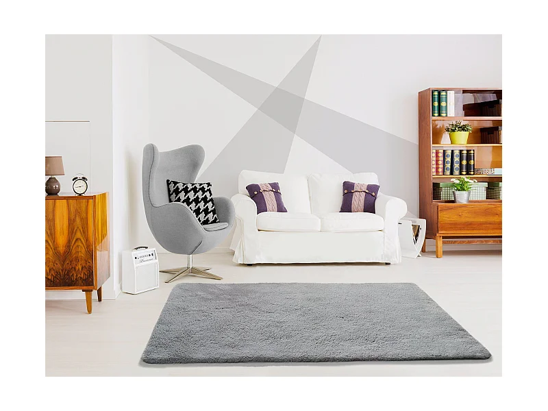 Hochflorteppich - einfarbig shaggy - silber - 60x100 cm - ALPACA