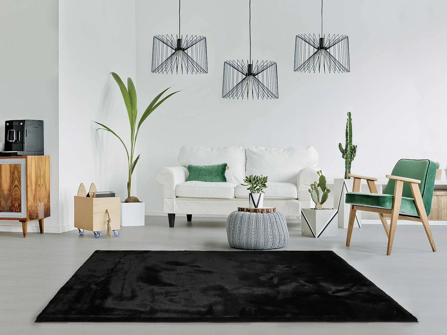 Alfombra interior  - shaggy liso - negro - 80 x 150 cm - FOX