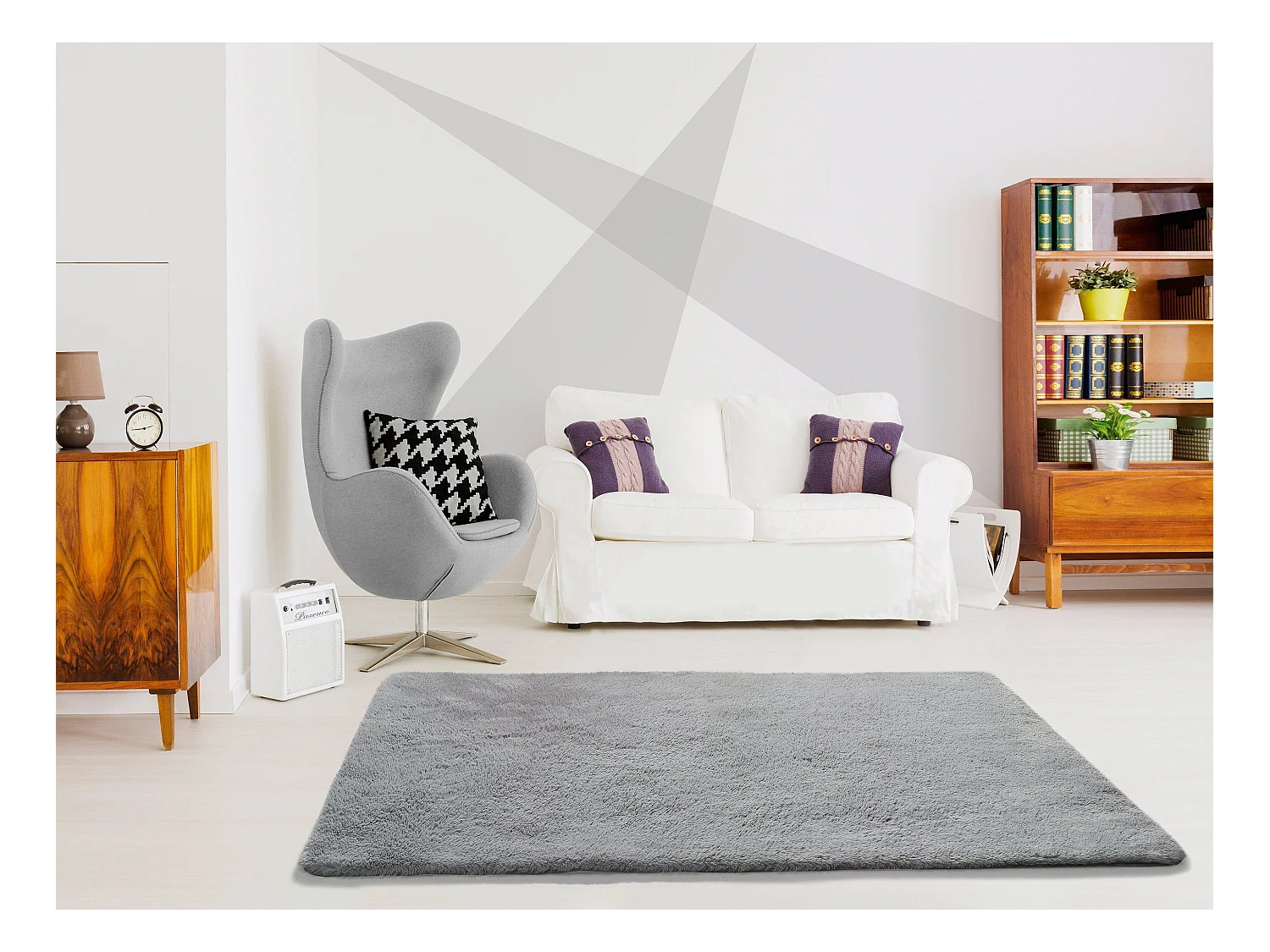 Hochflorteppich - einfarbig shaggy - silber - 200x290 cm - ALPACA