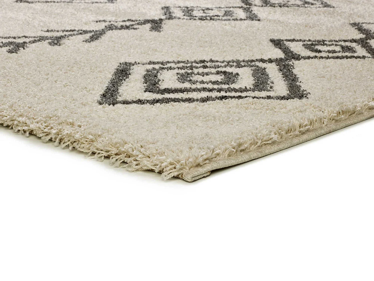 Hochflorteppich - ethnisch shaggy - weiß - 80x150 cm - ATLAS