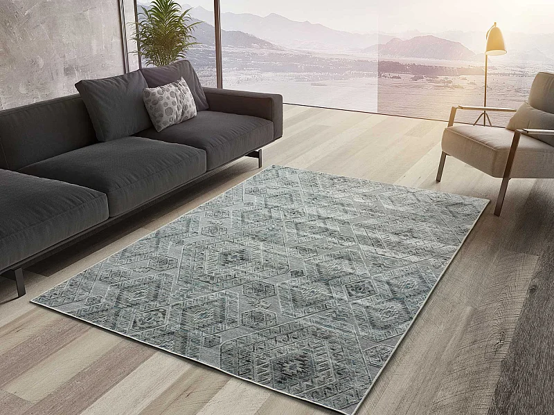 Kurzflorteppiche - vintage - blau - 135x195 cm - ARLETTE