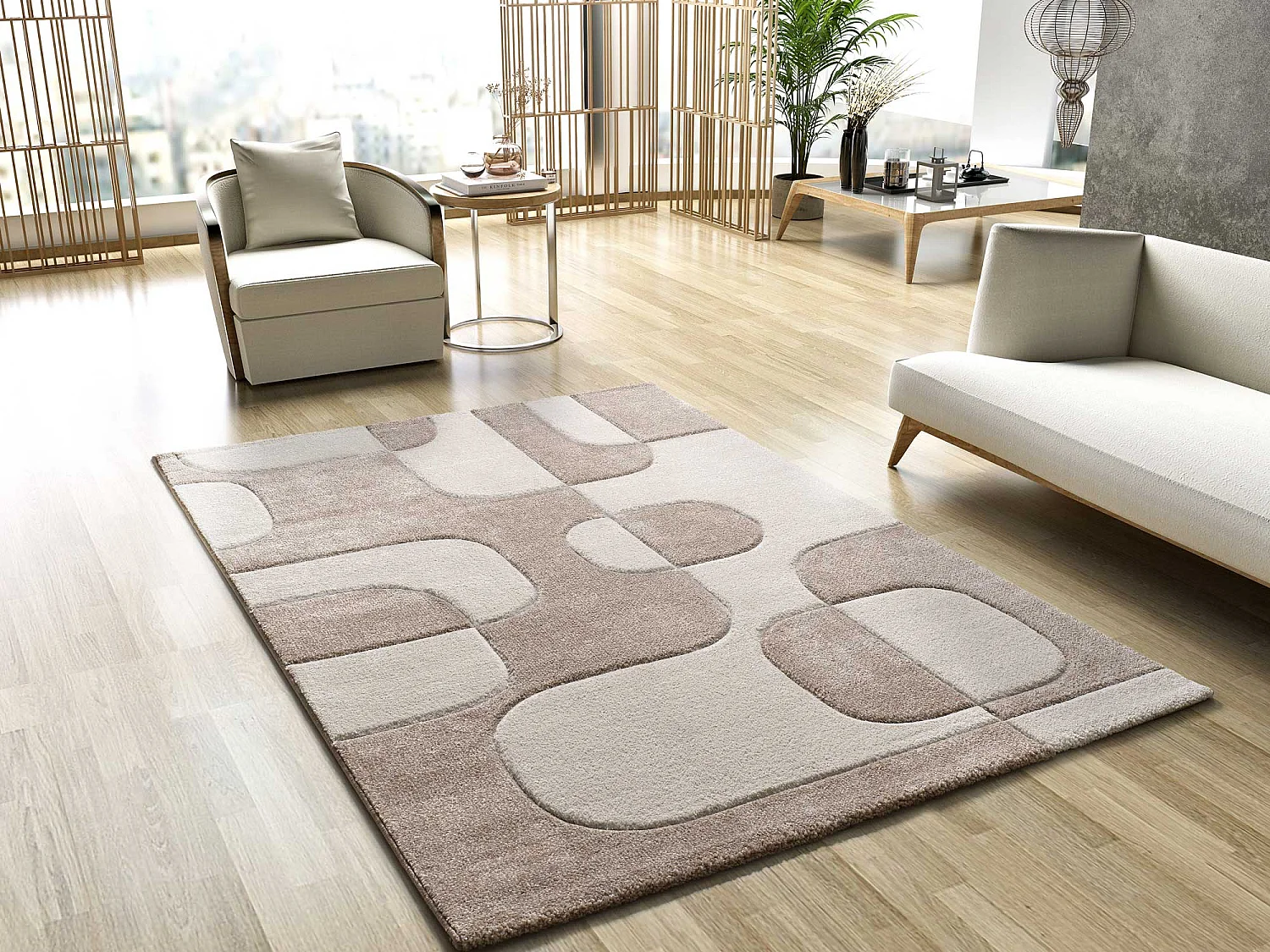 Tapis intérieur - géométrique - crème - 120 x 170 cm - LENA