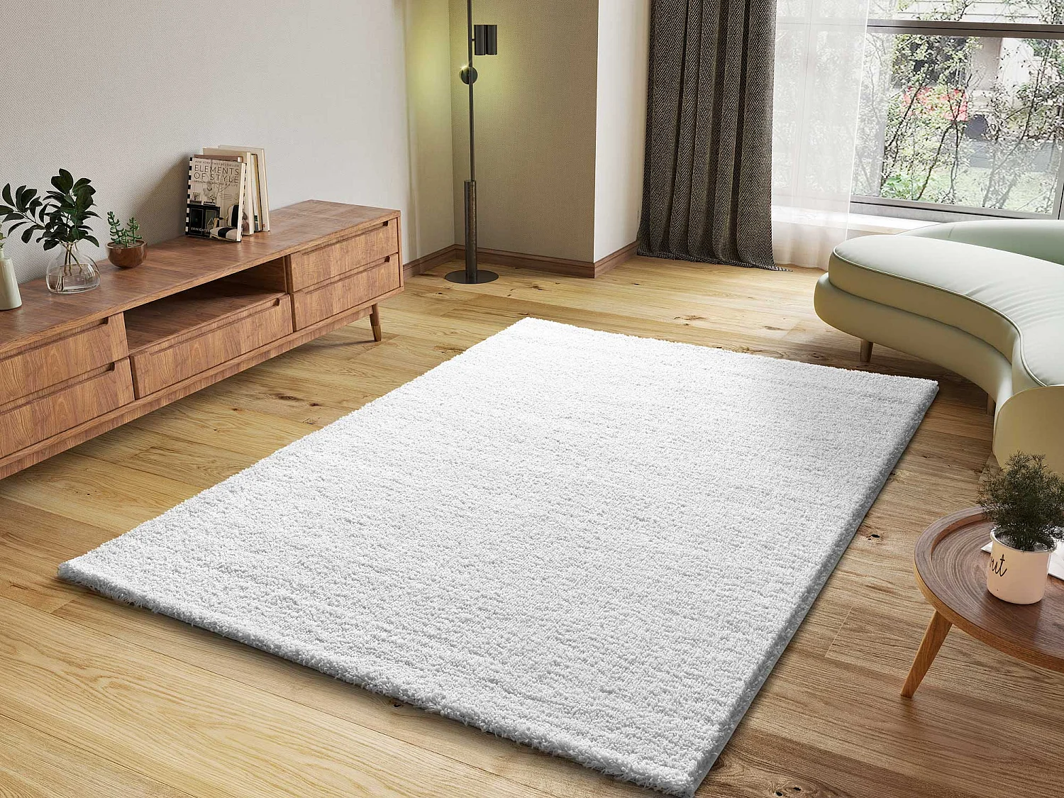 Hochflorteppich - einfarbig shaggy - weiß - 60x120 cm - ATLAS