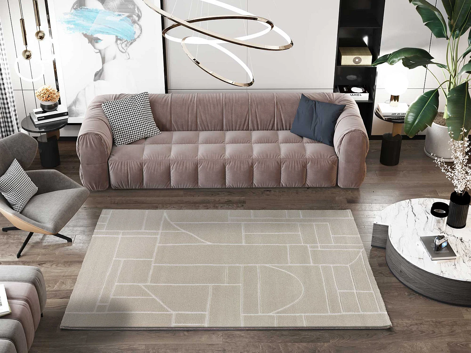 Alfombra interior  - abstracto - crema - 160 x 230 cm - HL-ETHNIC