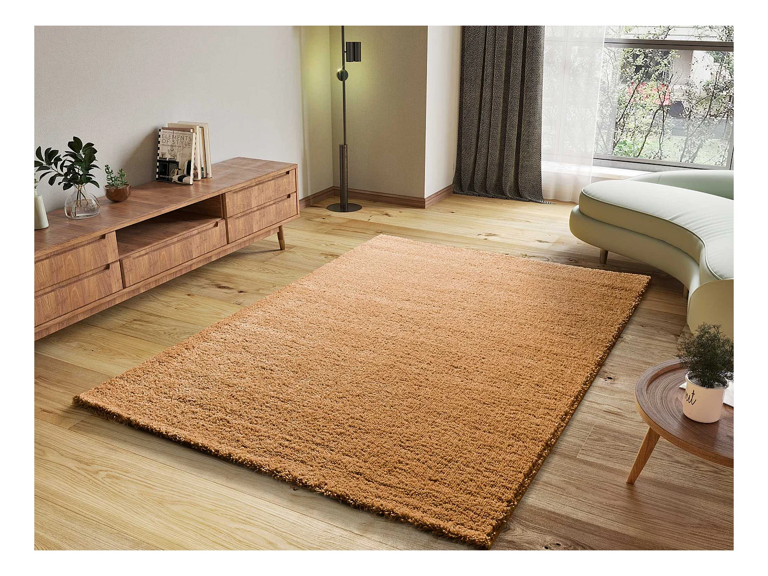 Hochflorteppich - einfarbig shaggy - kamel - 60x120 cm - ATLAS