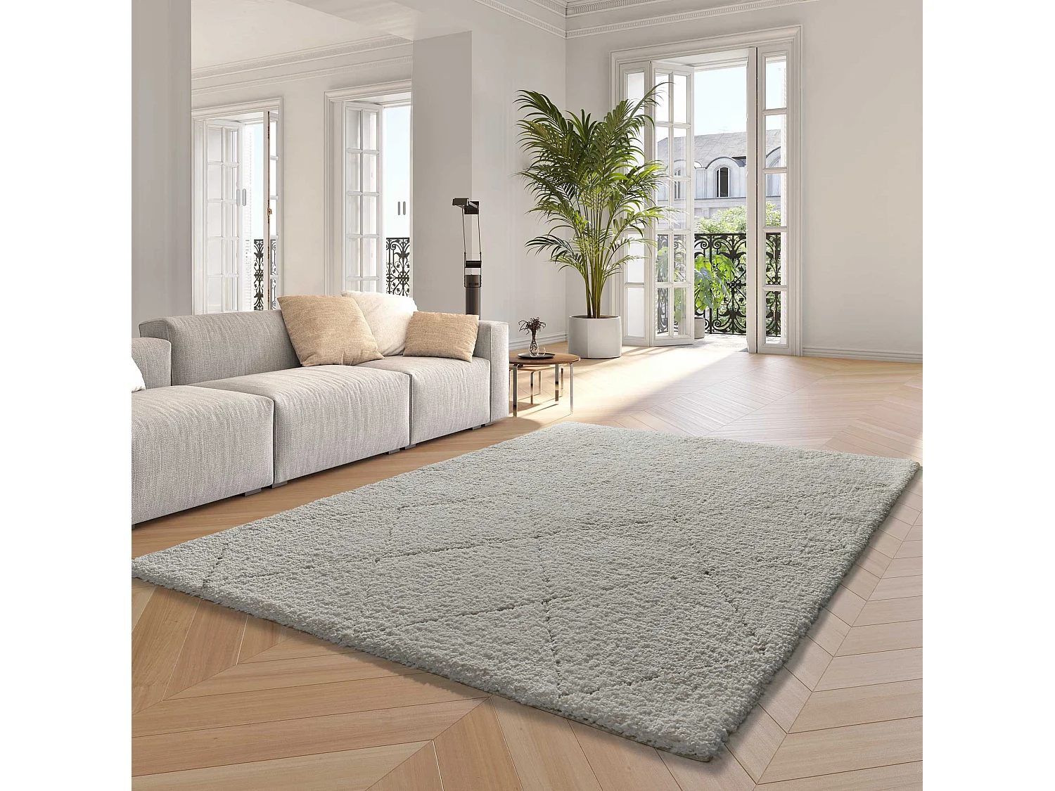 Hochflorteppich - shaggy - weiß - 200x290 cm - ATESA