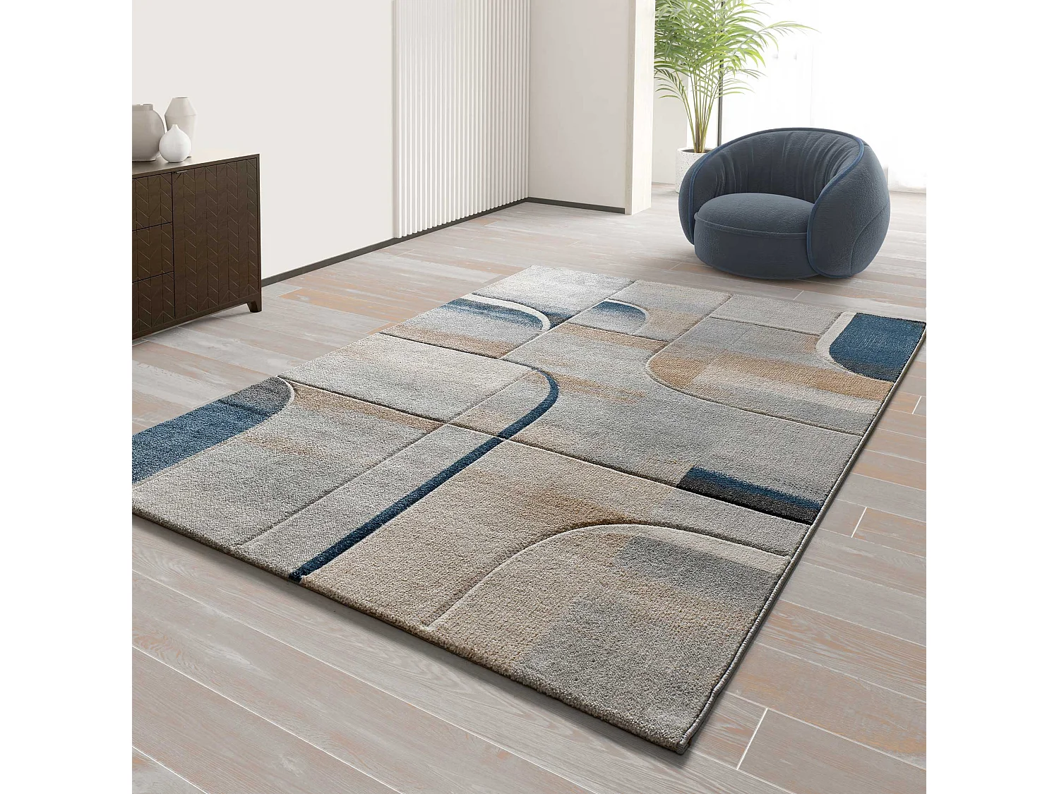Alfombra interior  - abstracto - azul - 80 x 150 cm - MEDEL