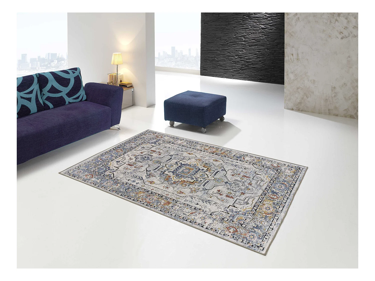 Tapis intérieur - vintage - gris - 140 x 200 cm - MABEL