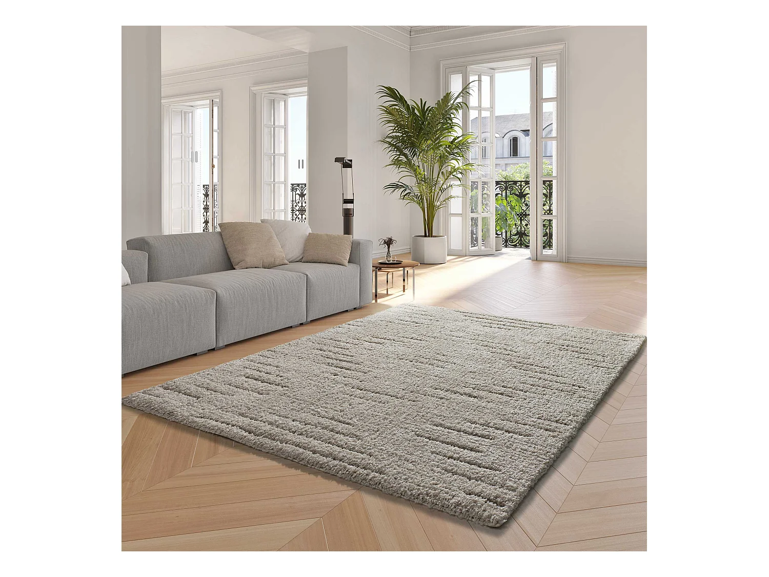 Hochflorteppich - shaggy - creme - 60x120 cm - ATESA