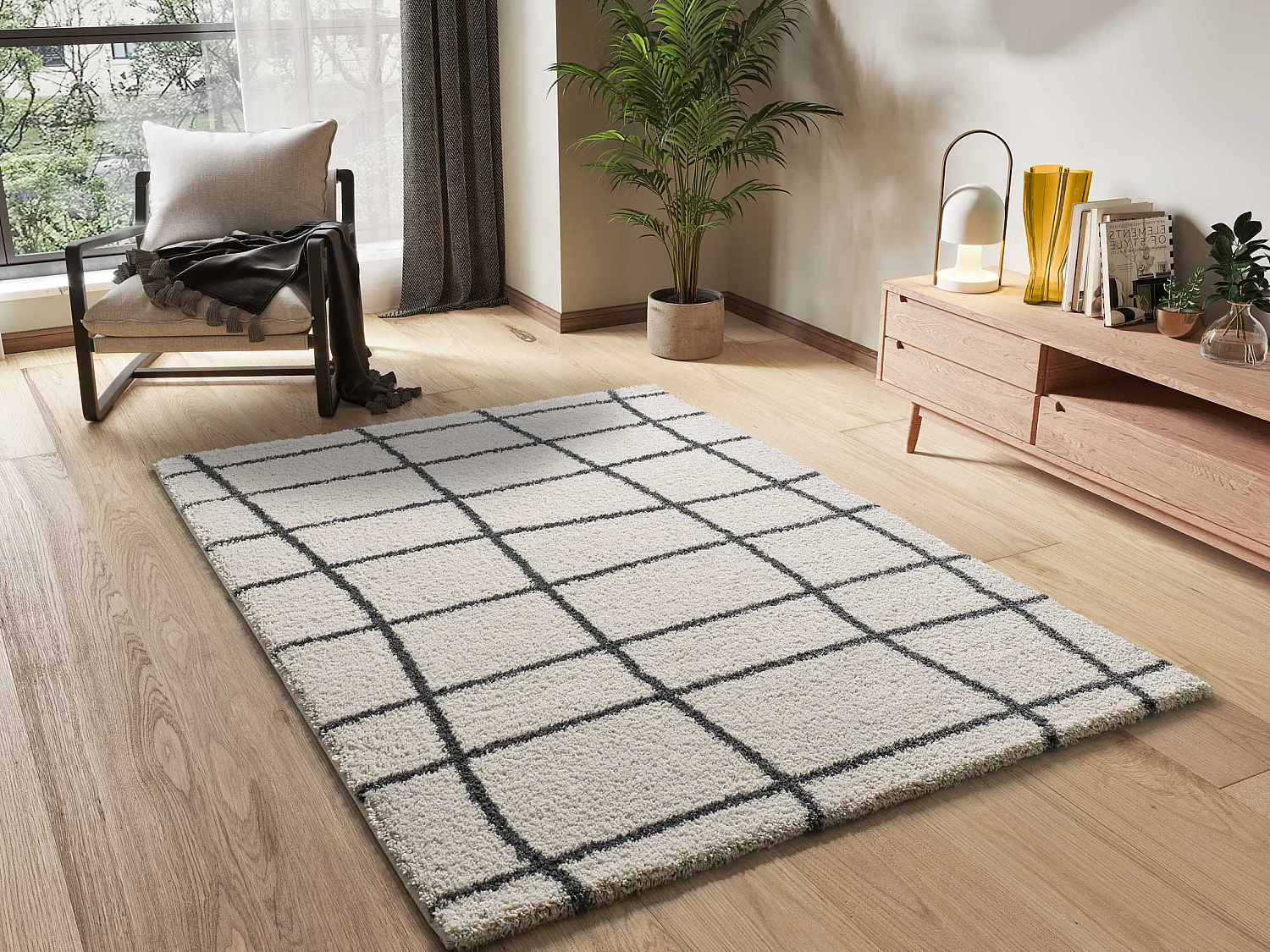 Tapete interior - shaggy escandinavo - branco - 80 x 150 cm - ATLAS