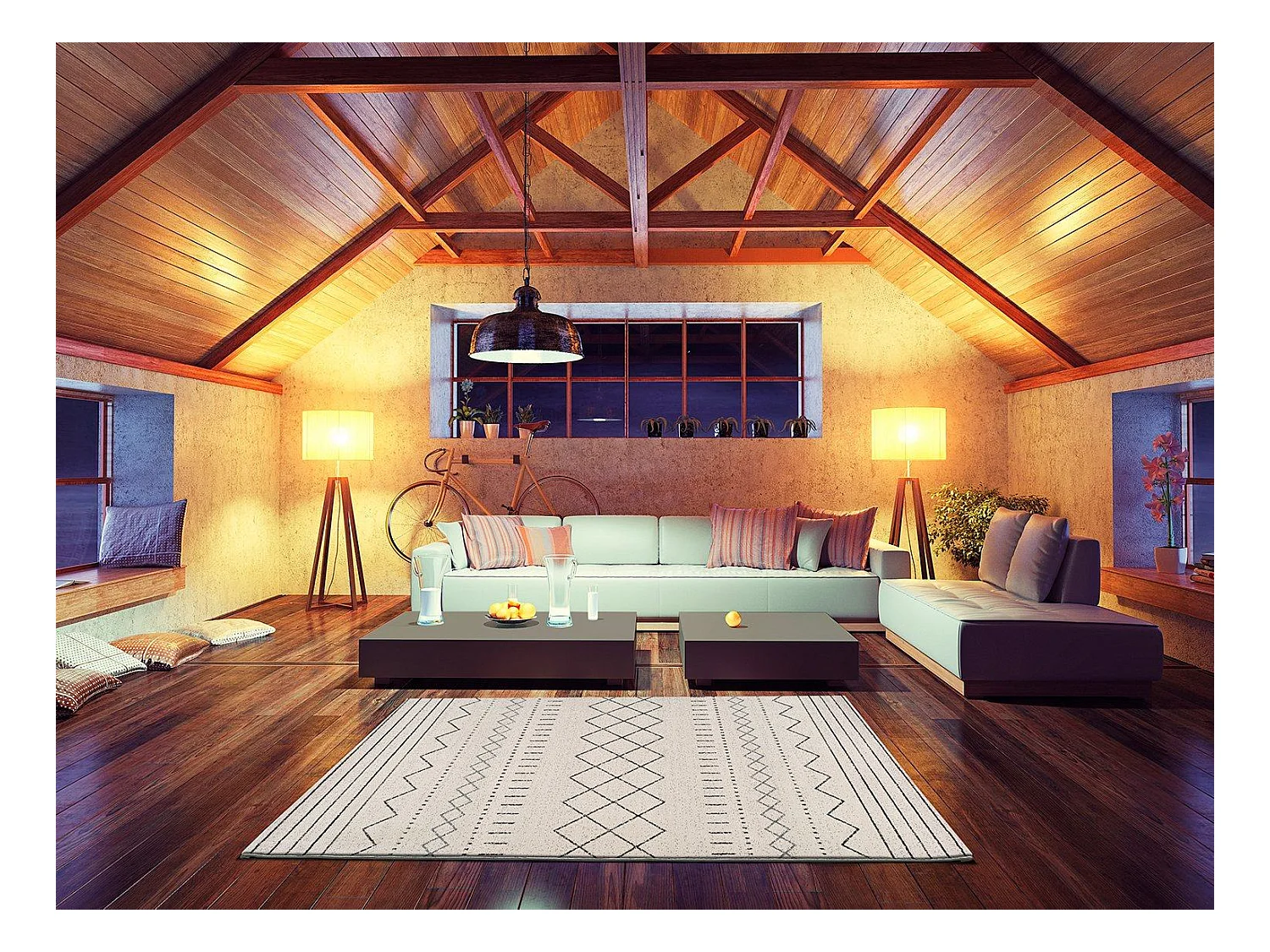 Tapis intérieur - ethnique - blanc - 140 x 200 cm - AKKA