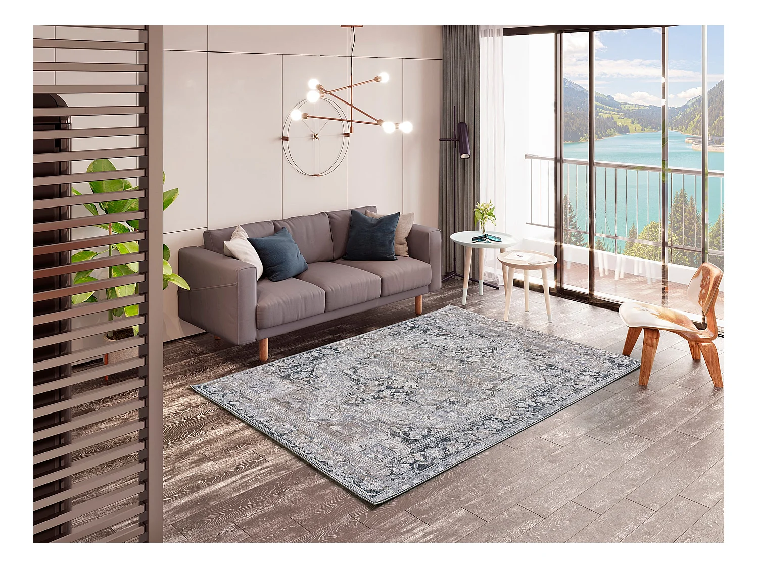 Kurzflorteppich - vintage - grau - 120x170 cm - NEILA
