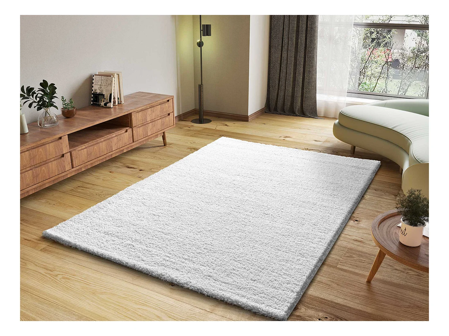 Hochflorteppich - einfarbig shaggy - weiß - 160x230 cm - ATLAS
