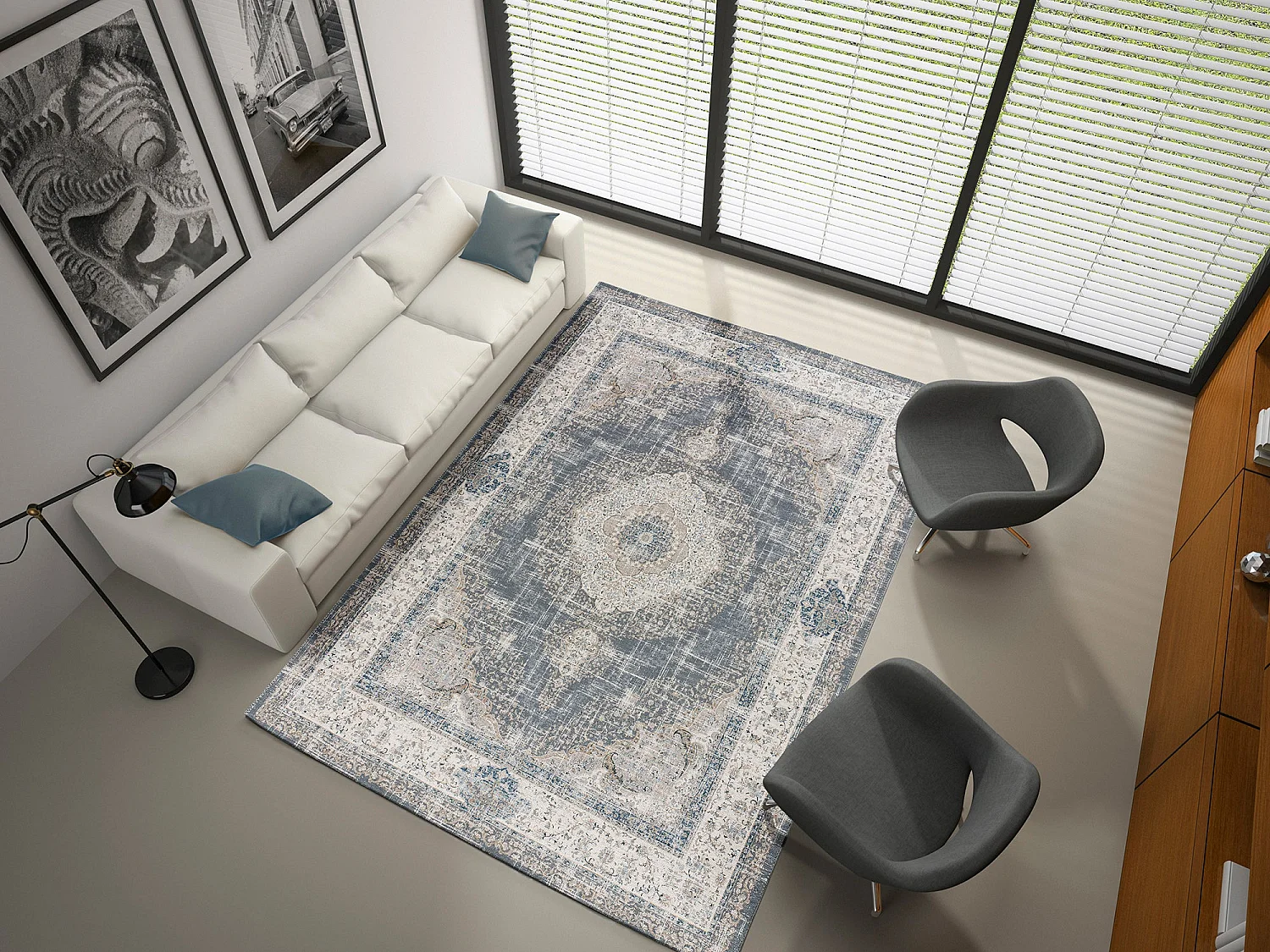Kurzflorteppich - vintage - grau - 160x230 cm - NEILA