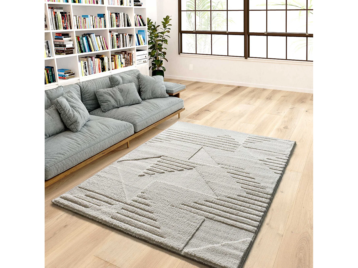 Hochflorteppich - geometrisch - creme - 200x290 cm - NUMA