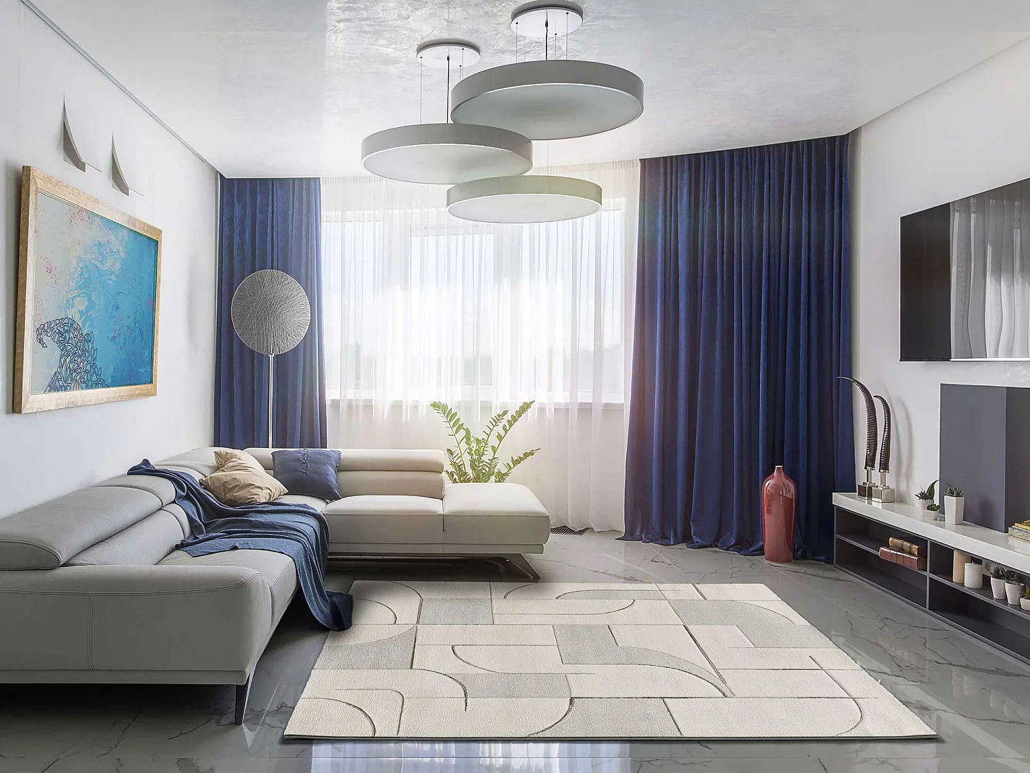 Kurzflorteppiche - geometrisch - creme - 80x150 cm - LENA