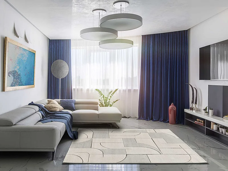 Tapis intérieur - géométrique - crème - 80 x 150 cm - LENA