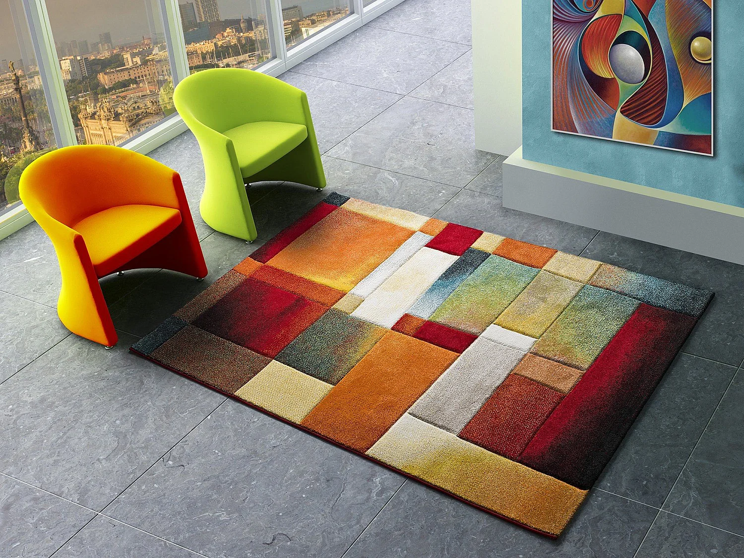 Tapis intérieur - géométrique - multicolore - 60 x 120 cm - MATRIX