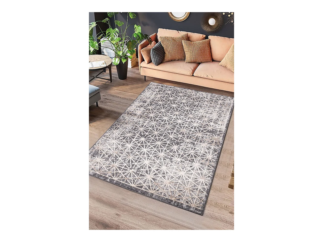 Kurzflorteppiche - geometrisch - grau - 80x150 cm - PAULA