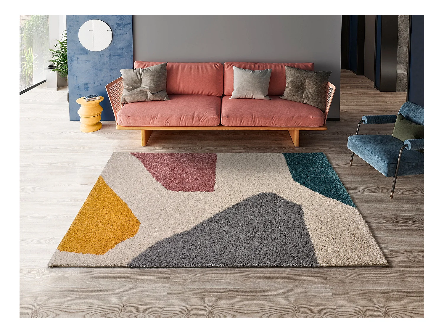 Hoogpolig tapijt - shaggy geometrisch - veelkleurig - 133x190 cm - ULAI