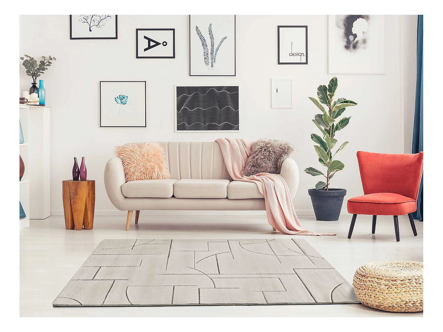 Tapis intérieur - géométrique - crème - 120 x 170 cm - LENA