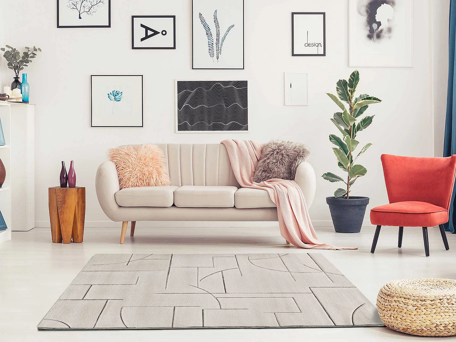 Kurzflorteppiche - geometrisch - creme - 120x170 cm - LENA