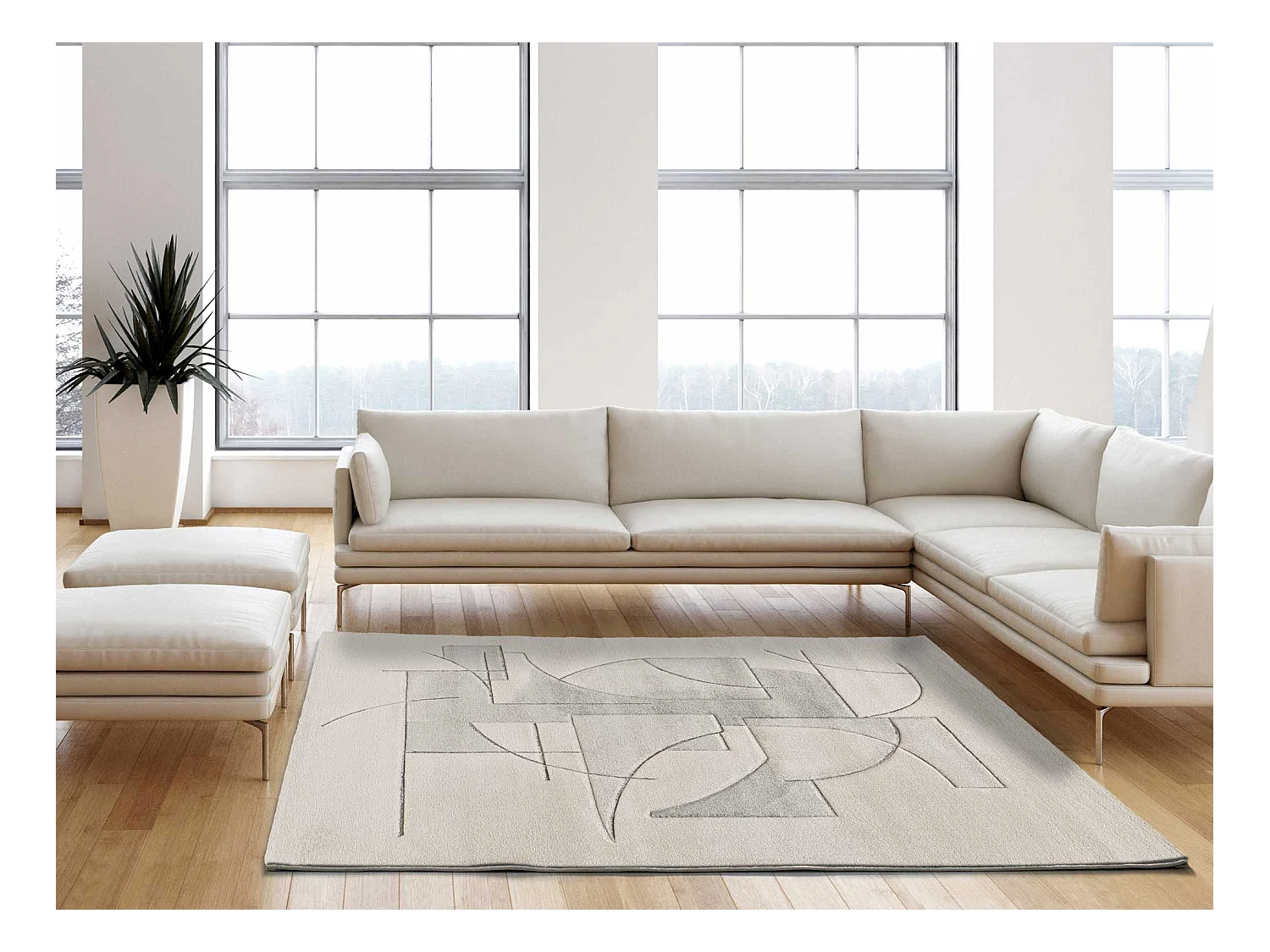 Tapis intérieur - géométrique - crème - 80 x 150 cm - LENA