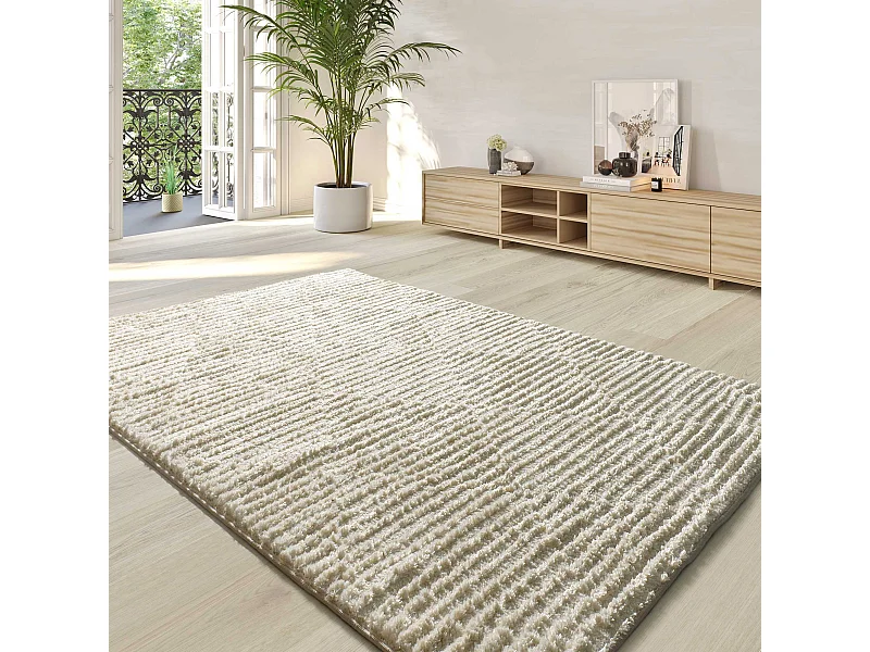 Hochflorteppich - skandinavisch - creme - 140x200 cm - LIMA