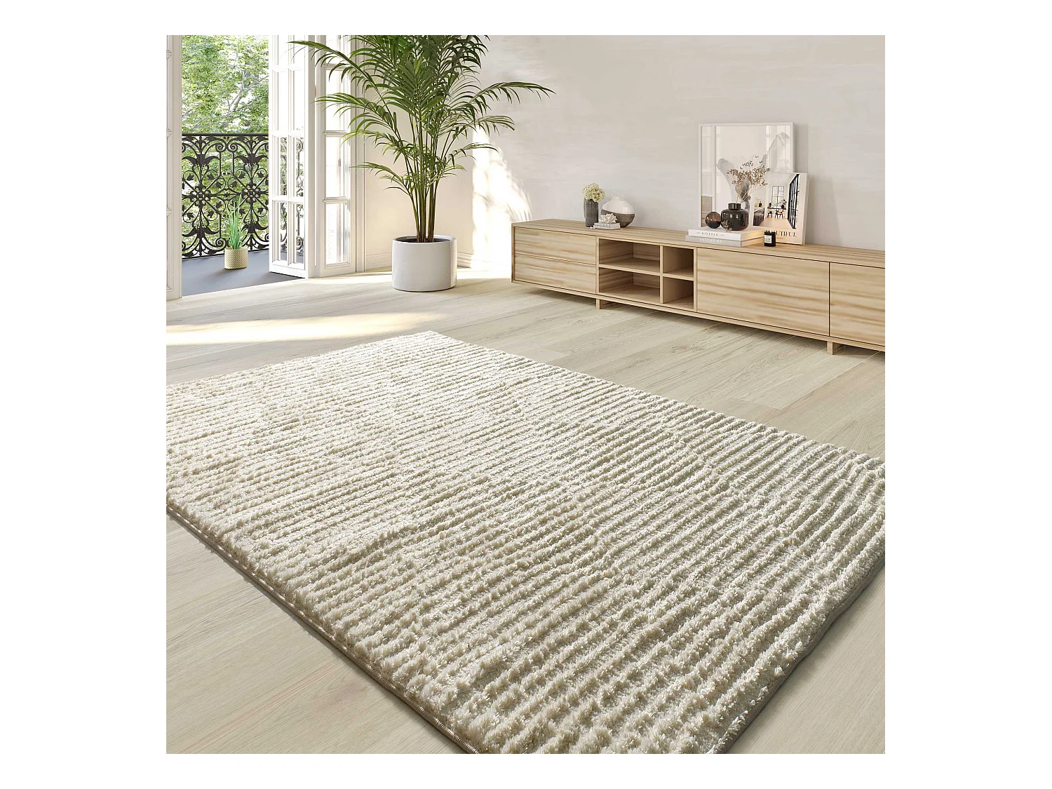 Hochflorteppich - skandinavisch - creme - 140x200 cm - LIMA