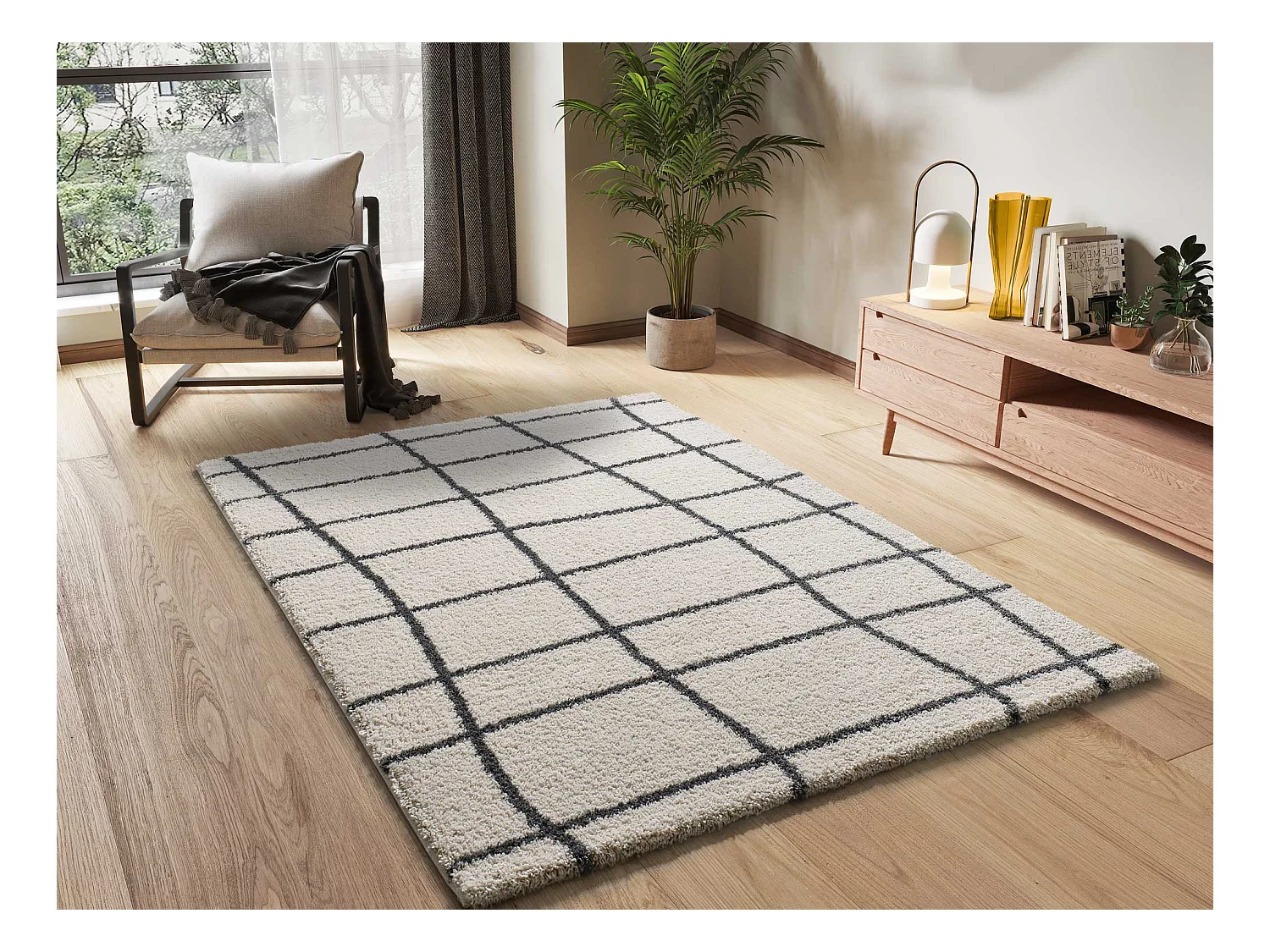 Hochflorteppich - skandinavisch shaggy - weiß - 133x190 cm - ATLAS