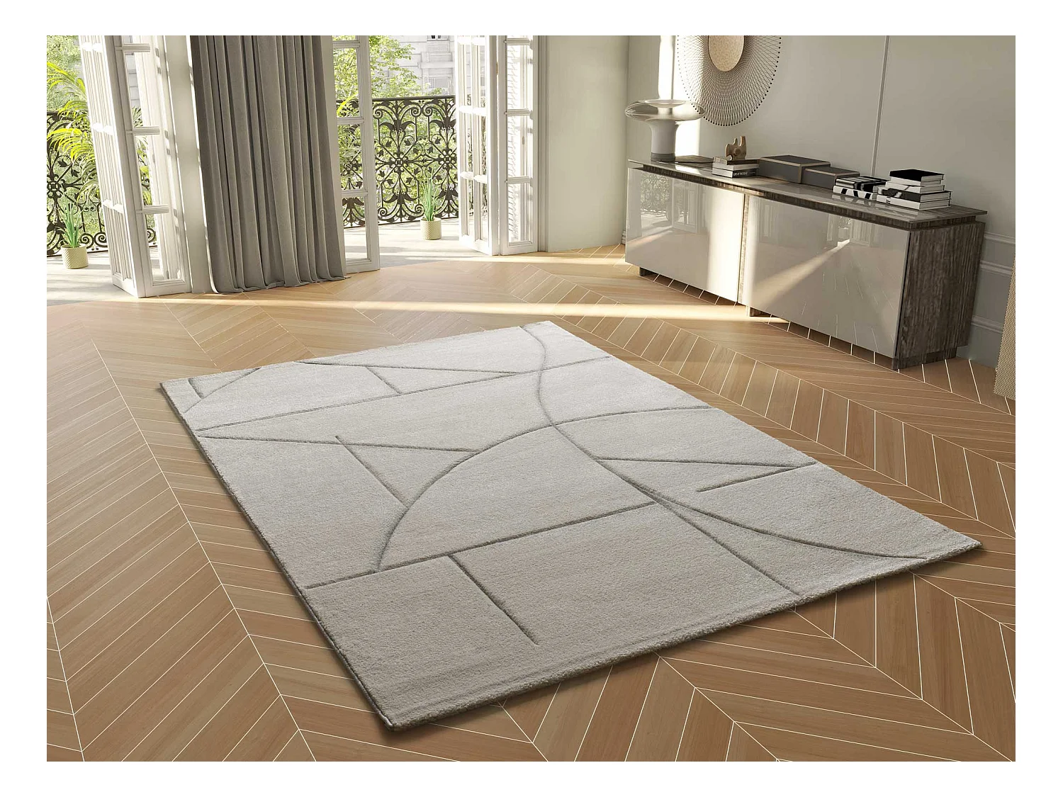 Laagpolig tapijt - geometrisch - crème - 160x230 cm - LENA