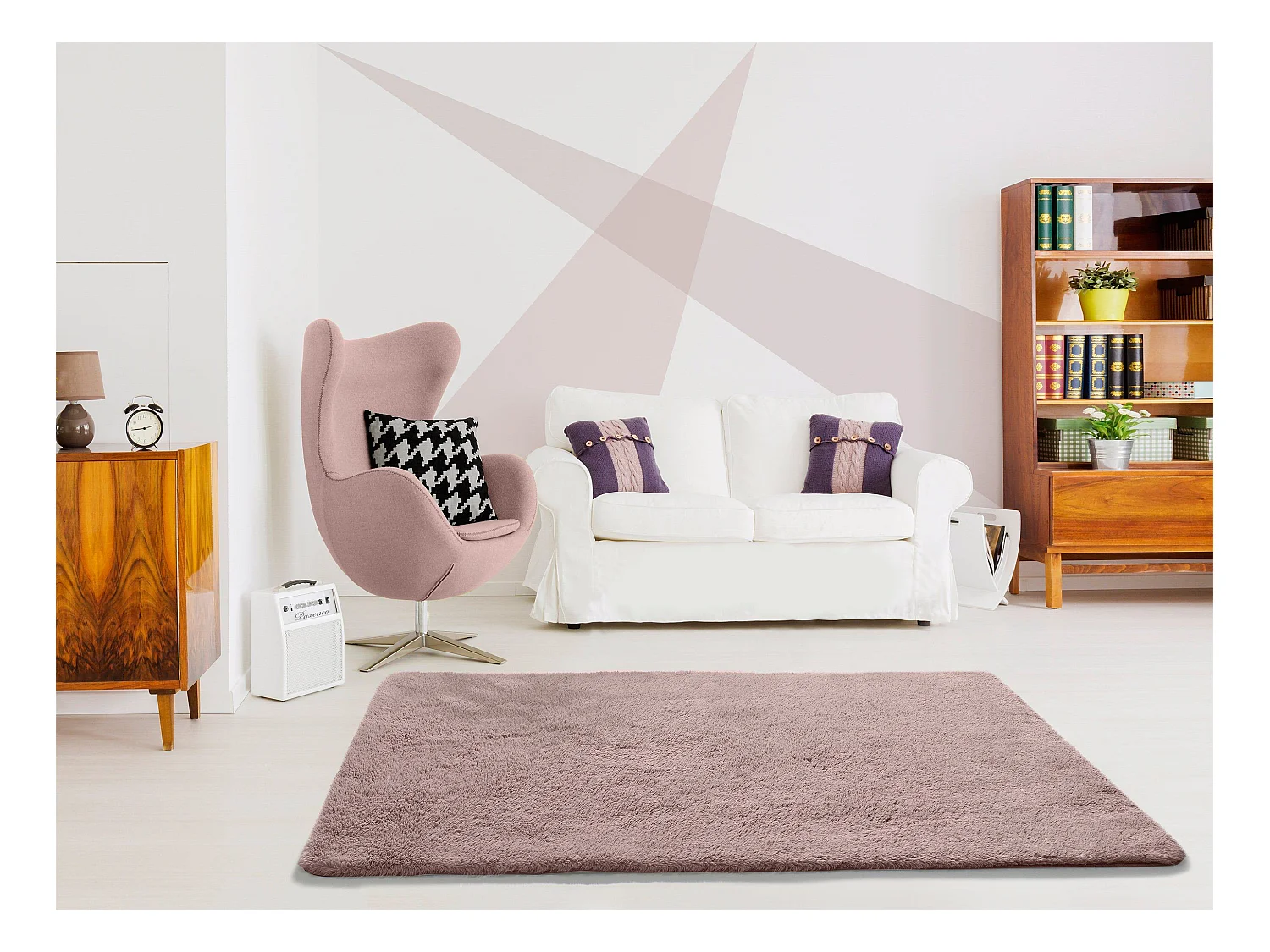 Tapis intérieur - shaggy uni - rose poudré - 60 x 100 cm - ALPACA
