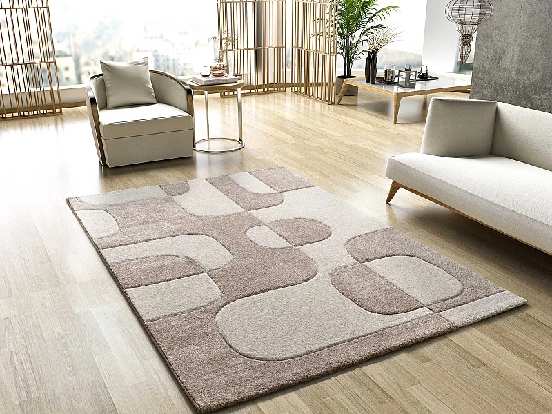 Laagpolig tapijt - geometrisch - crème - 200x290 cm - LENA