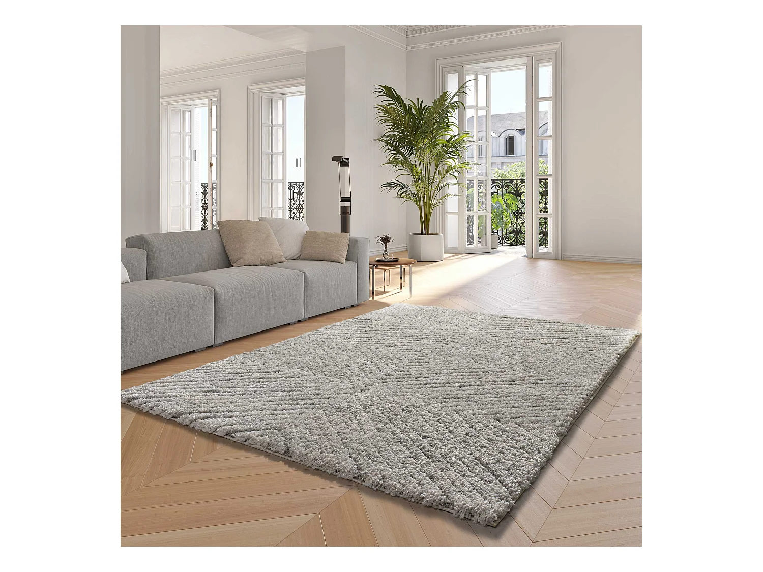 Hochflorteppich - shaggy - silber - 160x230 cm - ATESA