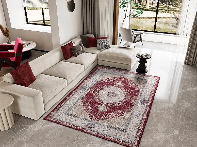 Tapis intérieur - vintage - rouge - 80 x 150 cm - NEILA