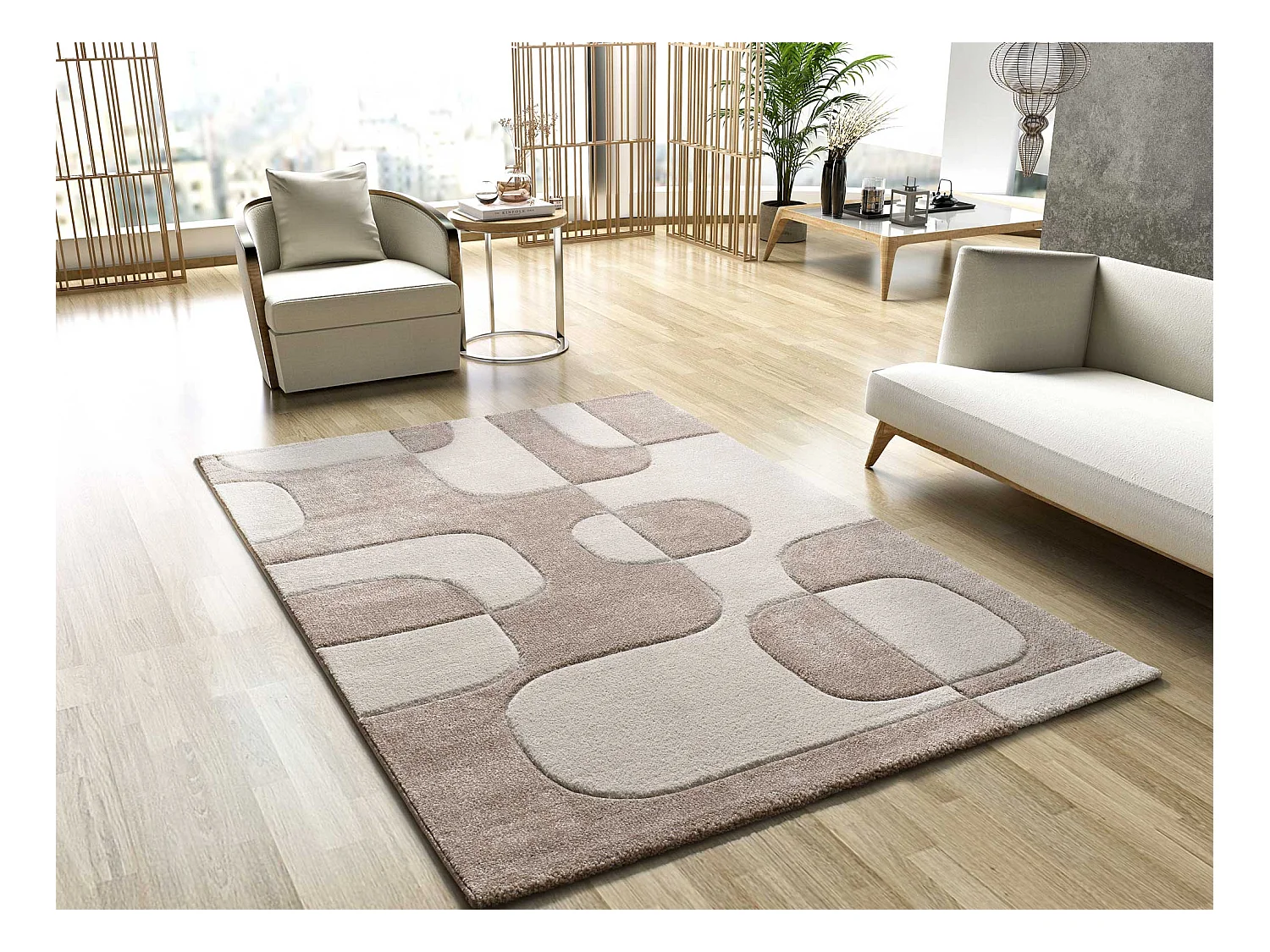 Tapis intérieur - géométrique - crème - 80 x 150 cm - LENA