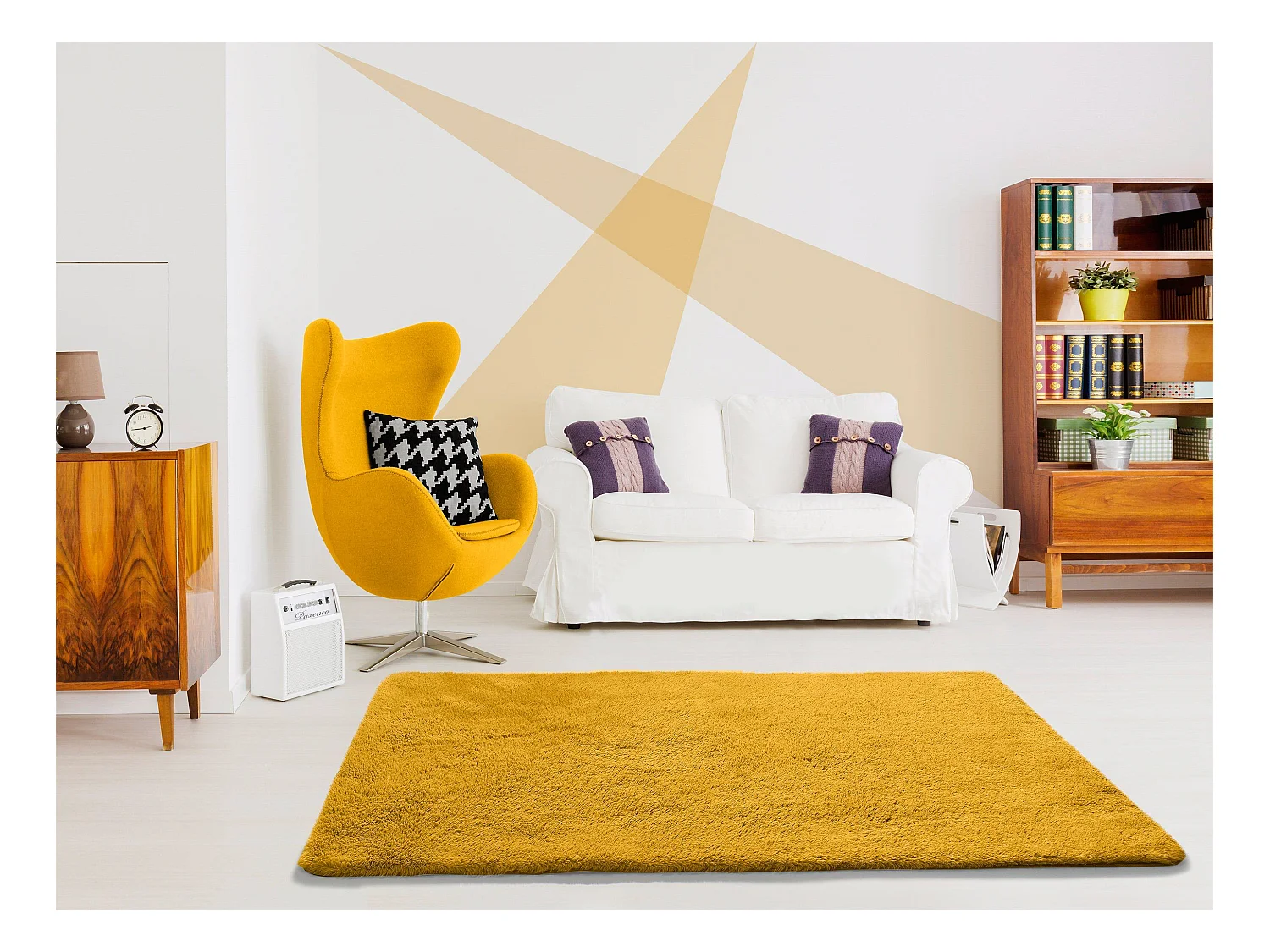 Hochflorteppich - einfarbig shaggy - senf - 80x150 cm - ALPACA