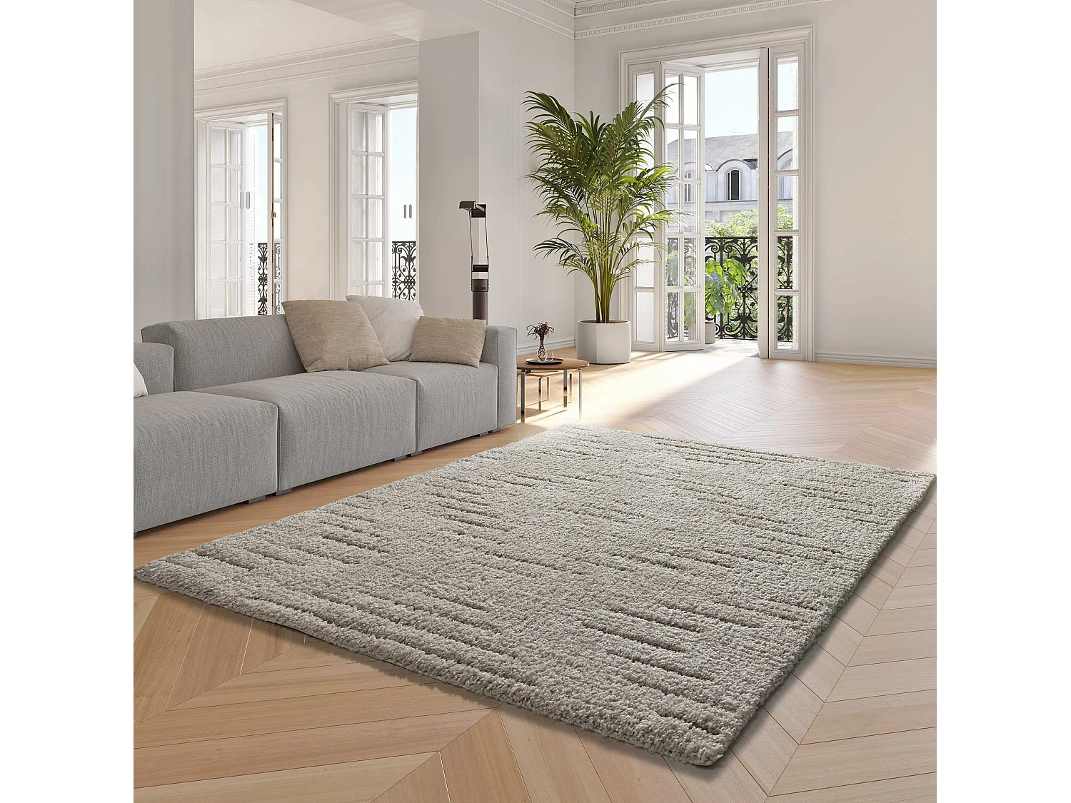 Hochflorteppich - shaggy - creme - 160x230 cm - ATESA