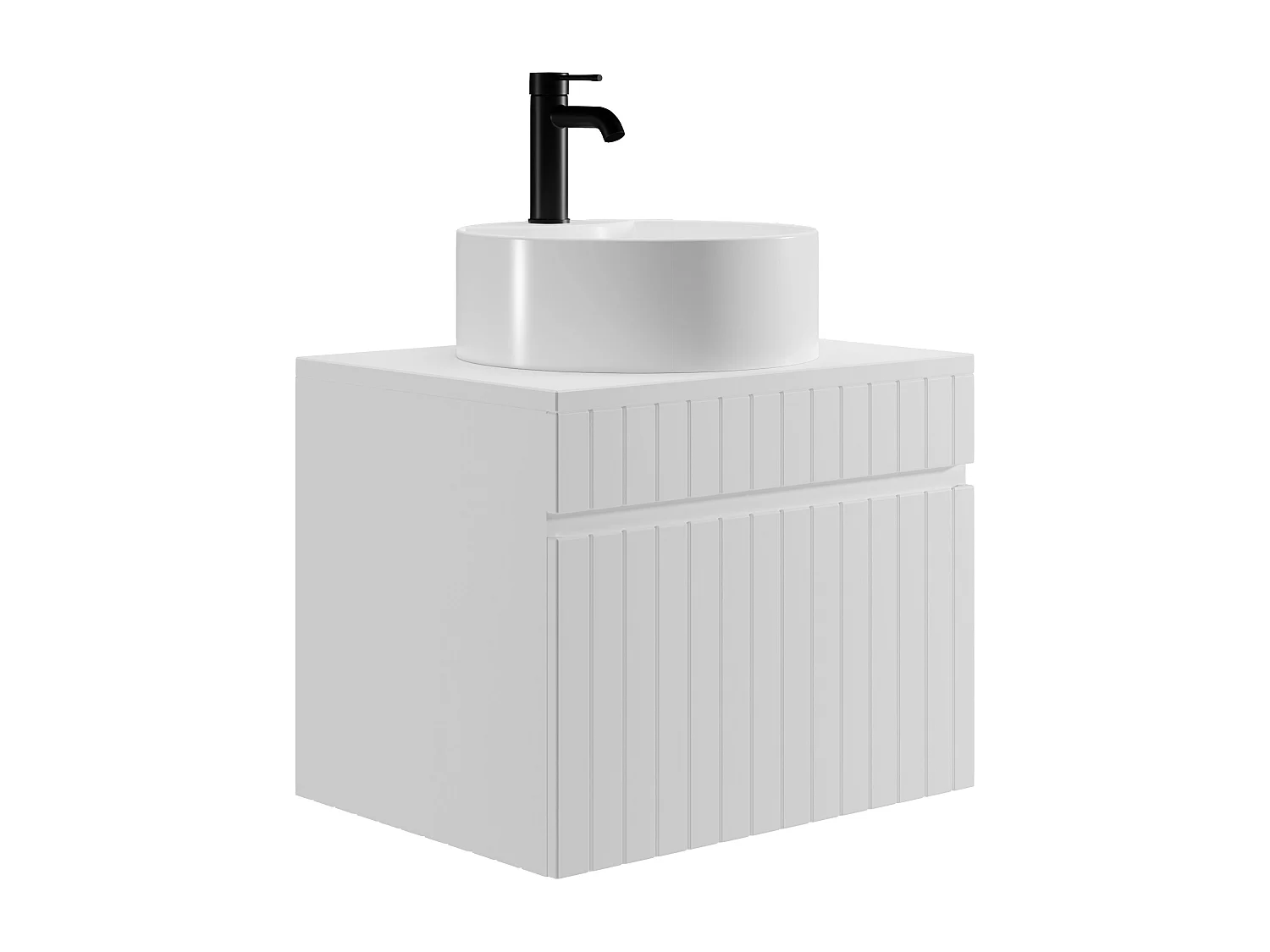 Mueble de baño suspendido blanco con lavabo redondo para instalar - 60 cm - SATARA