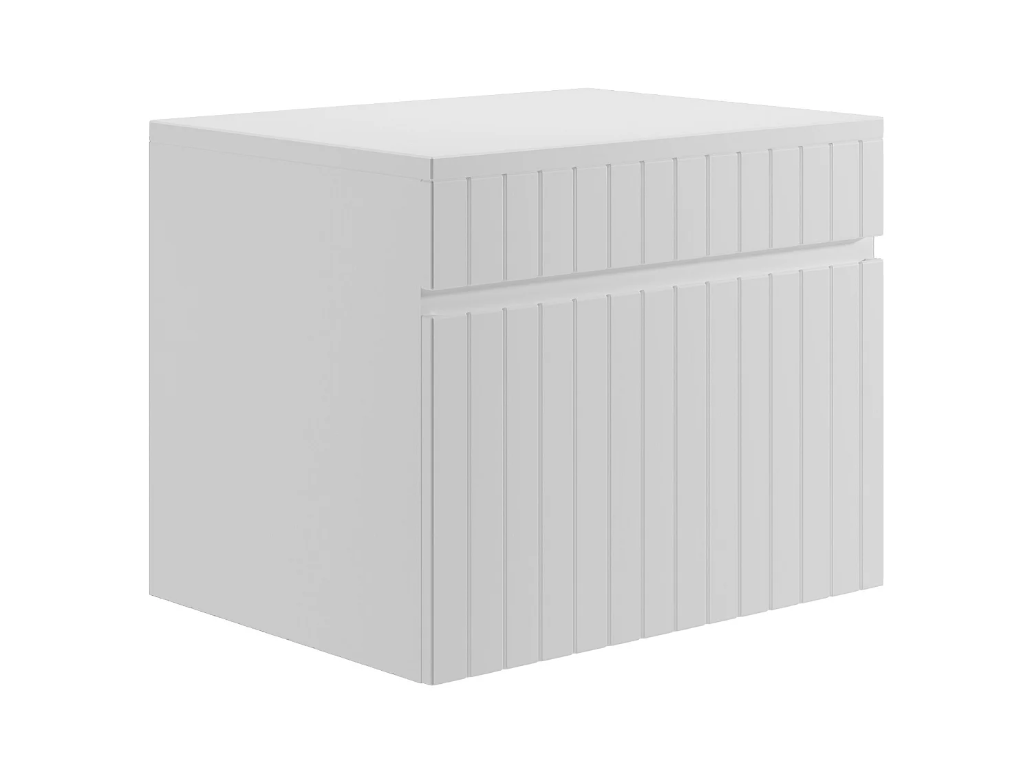 Meuble de salle de bain suspendu strié blanc avec vasque ronde à poser - 60 cm - SATARA