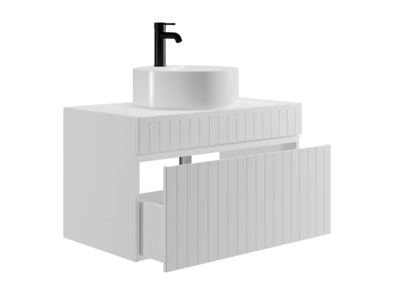 Wit gestreept hangmeubel voor badkamer met ronde opbouwwastafel - 80 cm - SATARA