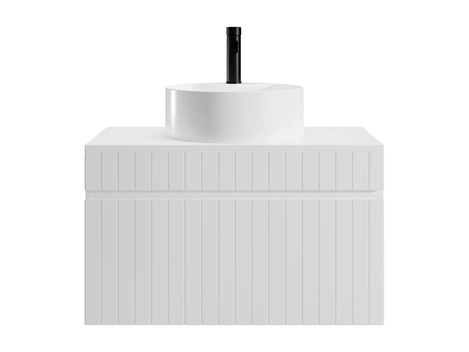 Meuble de salle de bain suspendu strié blanc avec vasque ronde à poser - 80 cm - SATARA